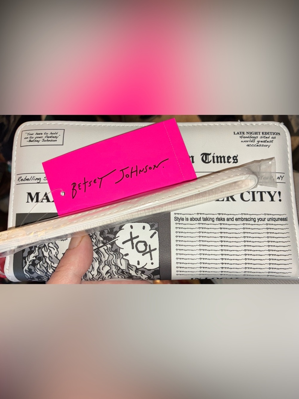 BETSEY JOHNSON Read All About It Newspaper-Theme Glam Oversized Wristlet NEW NWT - Picture 4 of 16